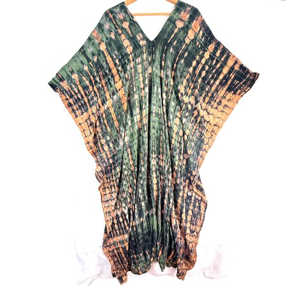 STYLE PARK 1 Boho Hippie Flowy Rustic Tie Dye Maxi Kaftan Dress Womens One Size - Picture 5 of 7